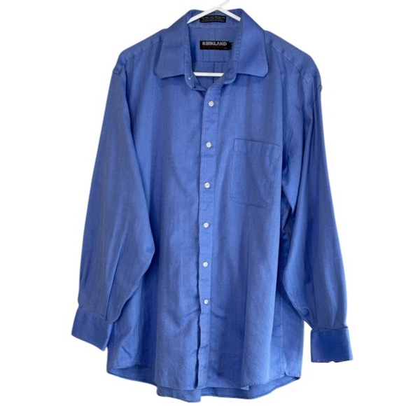 Kirkland Signature Mens Herringbone Non Iron  Button-Down Shirt Oxford Blue 16.5 - Picture 14 of 14